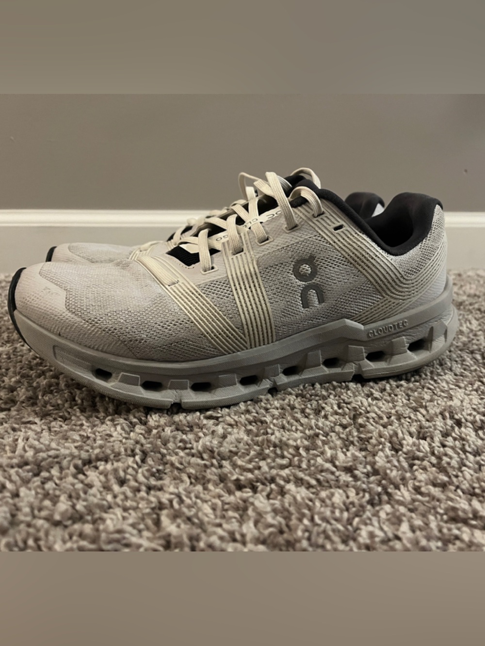 On Running Women's Neutral Cloudtec Running Shoes in Off-White with Black Lining